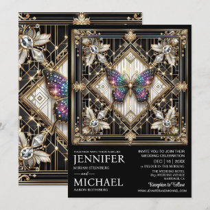 Invitación Boda de Mariposa Arcoíris Art Deco de Lujo