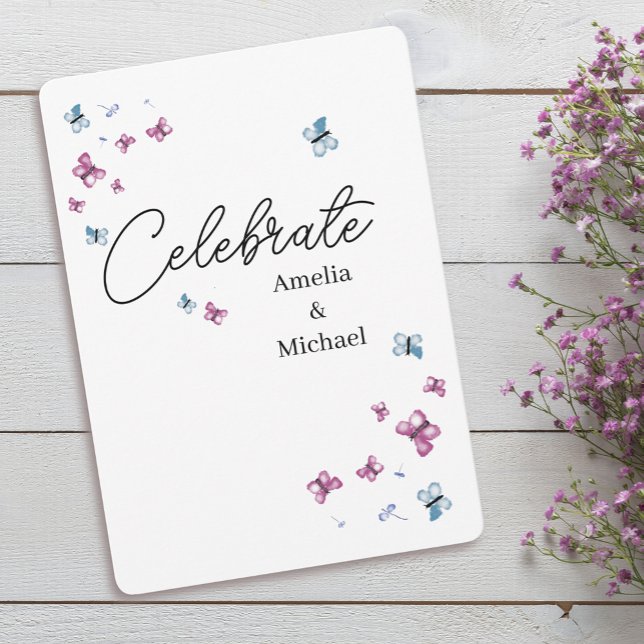 Invitación Boda de mariposa azul rosa bonito (Subido por el creador)