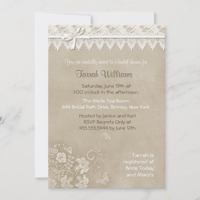 Invitación Boda de mariposa de encaje floral (Anverso)