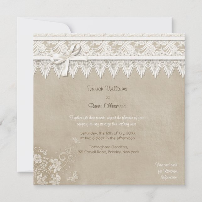 Invitación Boda de mariposa de encaje floral (Anverso)