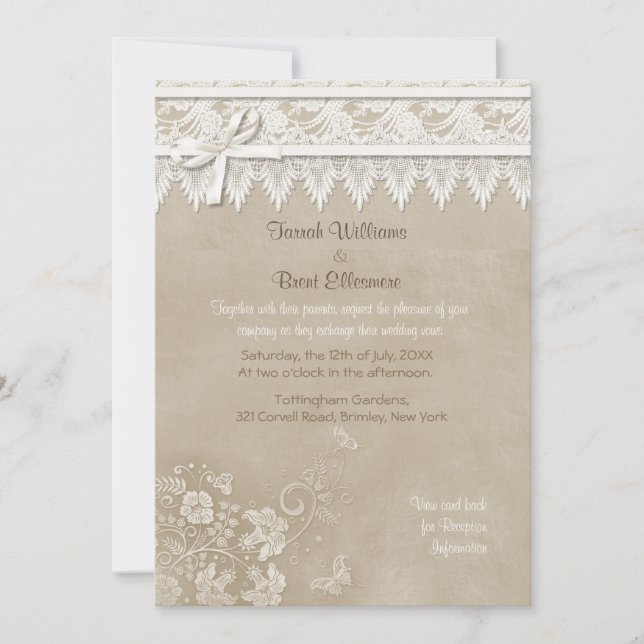 Invitación Boda de mariposa de encaje floral (Anverso)