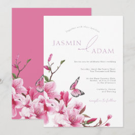 Invitación Boda de Mariposa de Flor de Rosa Romántica