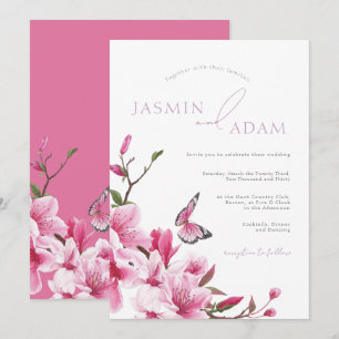Invitación Boda de Mariposa de Flor de Rosa Romántica