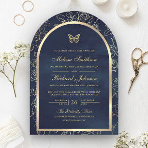 Invitación Boda de mariposa de la línea azul de la marina Art