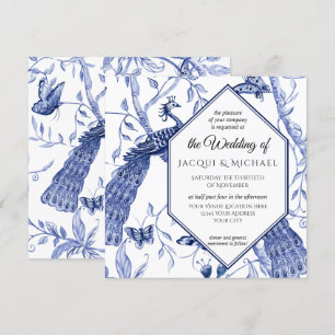 Invitación Boda de mariposa de la Marina de Chinoiserie Blue