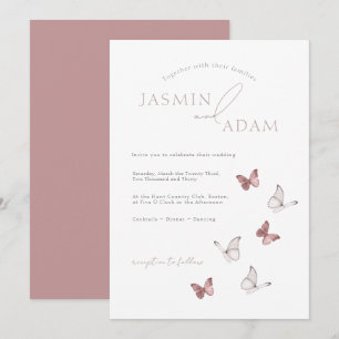 Invitación Boda de Mariposa de Rosa Elegante