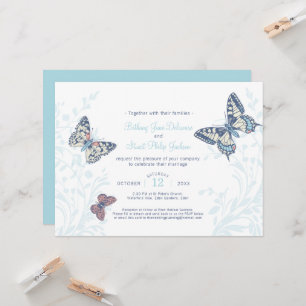 Invitación Boda de mariposa de tinta azul claro