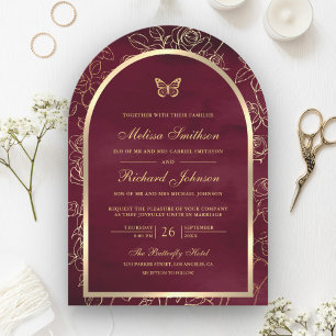 Invitación Boda de mariposa del Arco de Oro de la Línea Borgo