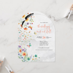 Invitación Boda de mariposa floral colorida