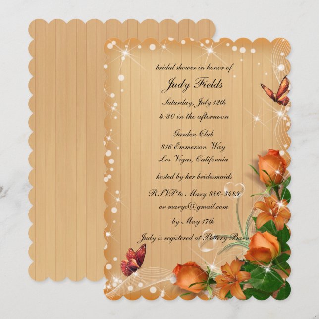 Invitación Boda de mariposa floral de madera rústica ducha de (Anverso / Reverso)