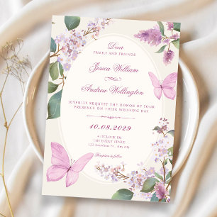 Invitación Boda de mariposa floral lila