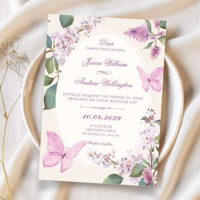 Invitación Boda de mariposa floral lila (Subido por el creador)