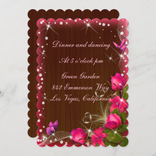 Invitación Boda de mariposa floral rosa de madera de estilo r