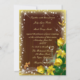 Invitación Boda de mariposa floral rubia de madera oscura ama