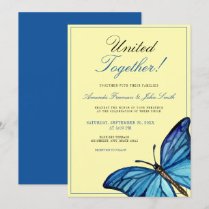 Invitación Boda de mariposa mínima azul acuarela