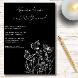 Invitación Boda de Mariposa Moderna Minimalista en Blanco y N