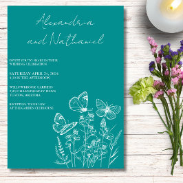 Invitación Boda de Mariposa Moderna Teal y Blanco 