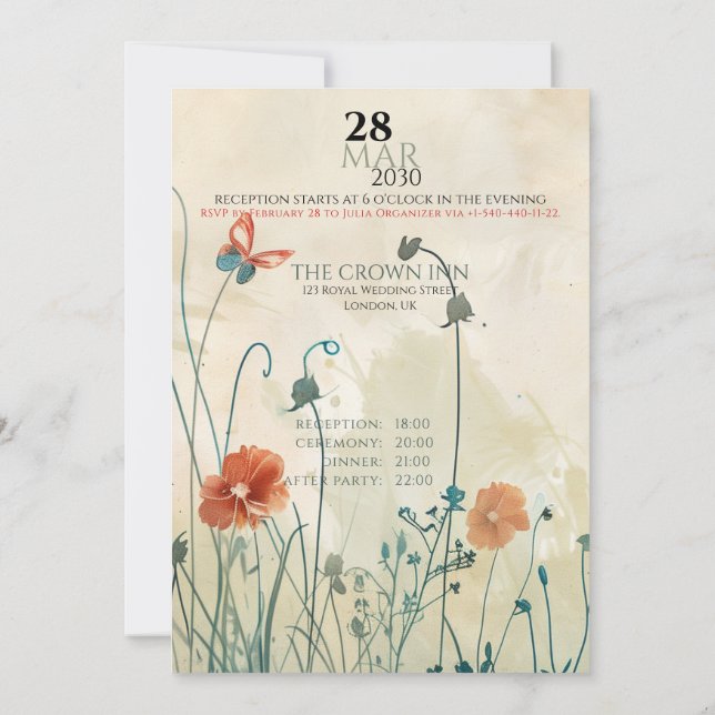 Invitación Boda de mariposa pastoral (Reverso)