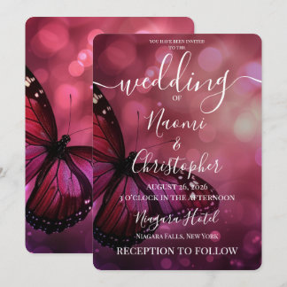 Invitación Boda de Mariposa Rosa Profundo Personalizada