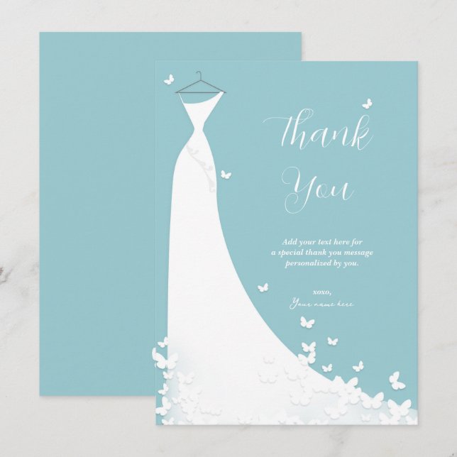 Invitación Boda de mariposa vestida ducha de novia Gracias (Anverso / Reverso)