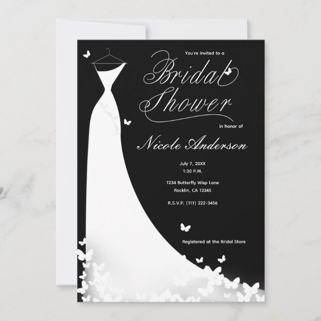 Invitación Boda de mariposa vestido Vestido Bridal Ducha Invi (Anverso)