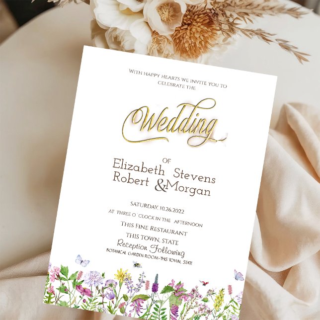 Invitación Boda de mariposas acuarelas de flores silvestres (Subido por el creador)