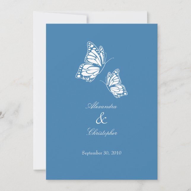Invitación Boda de mariposas azules simples (Anverso)