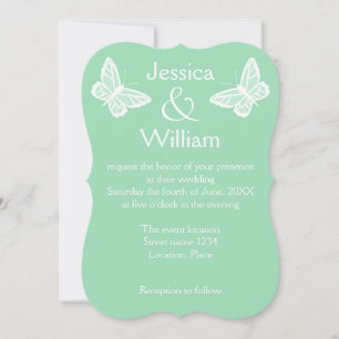 Invitación Boda De Mariposas Blancas Y Verdes De Mint