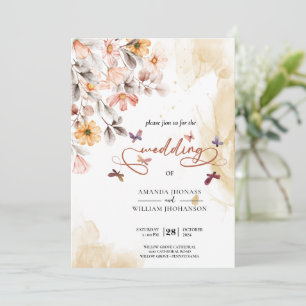 Invitación Boda de mariposas Boho Fall Wildflower