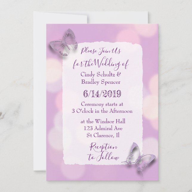 Invitación Boda de mariposas de bonito Lavender (Anverso)