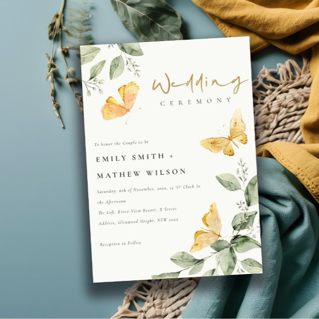 Invitación Boda de mariposas de hueso de jardín amarillo (Subido por el creador)