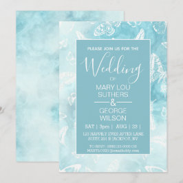 Invitación Boda de mariposas de mármol azul