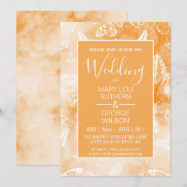 Invitación Boda de mariposas de mármol de naranja