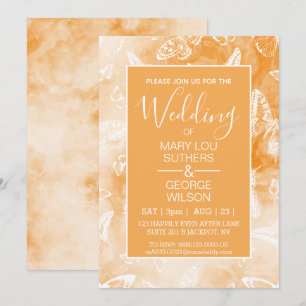 Invitación Boda de mariposas de mármol de naranja