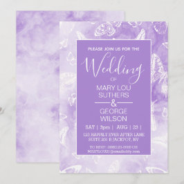 Invitación Boda de mariposas de mármol morado