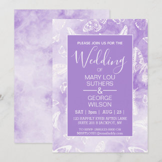 Invitación Boda de mariposas de mármol morado
