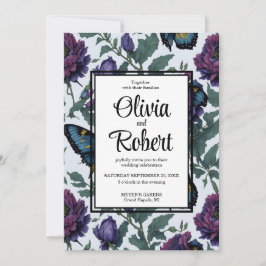 Invitación Boda de mariposas florales de magenta púrpura vene