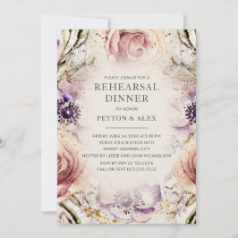 Invitación Boda de mariposas florales rosa con rubor púrpura 