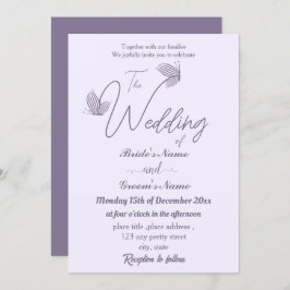 Invitación Boda de mariposas malvas románticas y elegantes