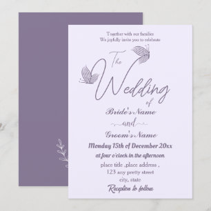 Invitación Boda de mariposas malvas románticas y elegantes