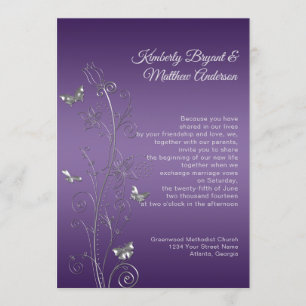 Invitación Boda de mariposas ornadas de gradiente morado