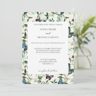Invitación Boda de mariposas tropicales azules