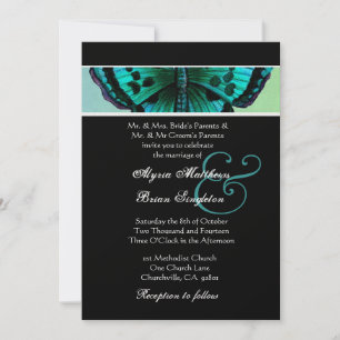 Invitación Boda de mariposas Verde azulada y Aqua Vintage met