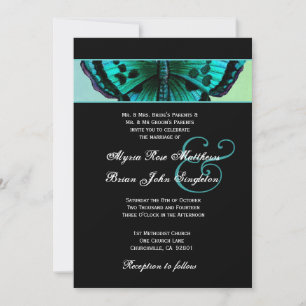 Invitación Boda de mariposas Verde azulada y Aqua Vintage V3