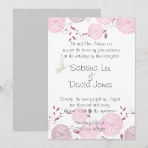 Invitación Boda de mariposas y crisantemas rosados