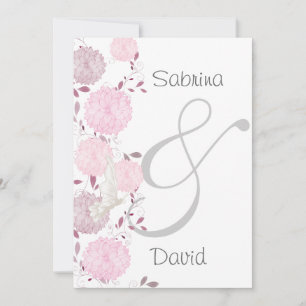 Invitación Boda de mariposas y crisantemas rosados