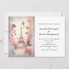 Invitación Boda de mariposas y flores de la Torre Eiffel