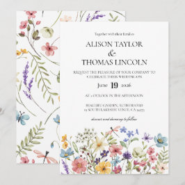 Invitación Boda de mariposas y libélulas de flores silvestres