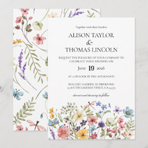 Invitación Boda de mariposas y libélulas de flores silvestres