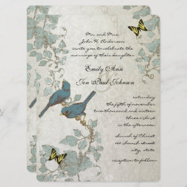 Invitación Boda de mariposas y pájaros amarillos amarillos pl